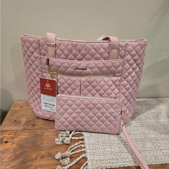 NWT LOVEVOOK Pink Quilted Tote Bag with Wristlet - Picture 9 of 10